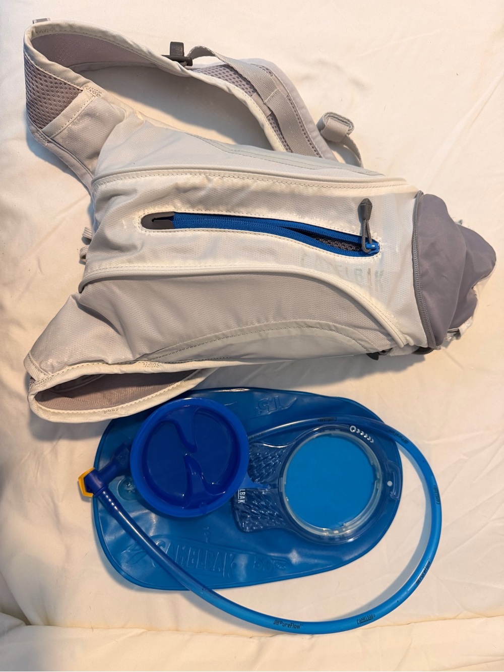 Camelbak White Hydration Vest with Blue Reservoir